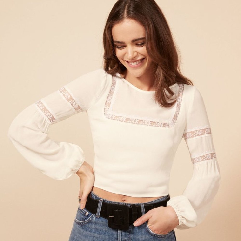 Reformation Marian Lace Crop Blouse Size 0
